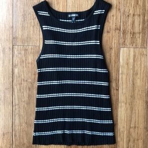 Express Black & White Sleeveless Ribbed Top